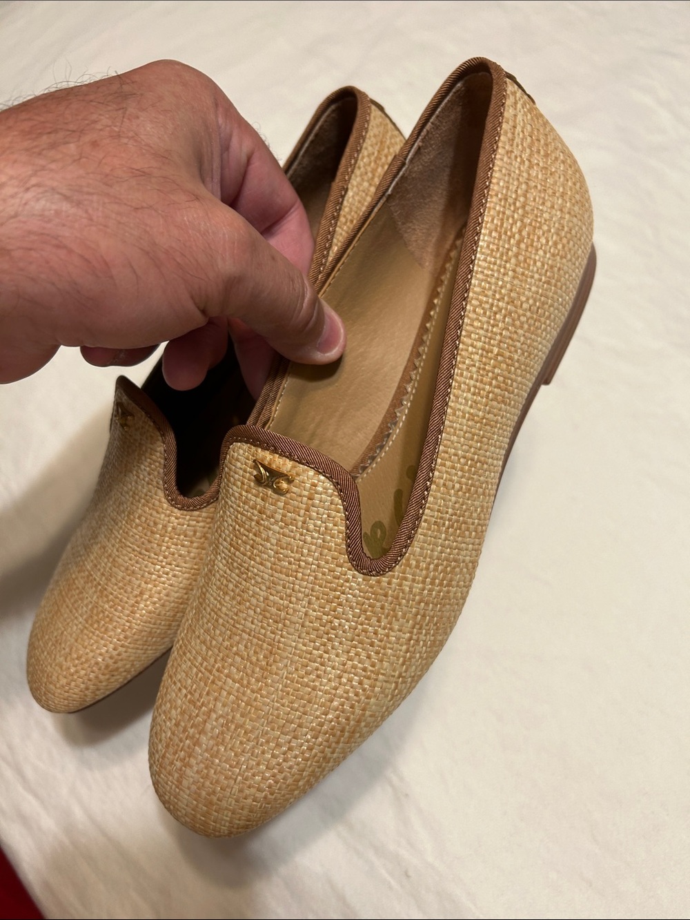 Sam Edelman Tan Woven Slip-On Loafers with Brown Trim - Picture 8 of 10